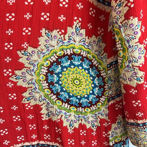 Band of Gypsies Red Boho Long Cardigan with Crochet and fringes - Picture 7 of 12